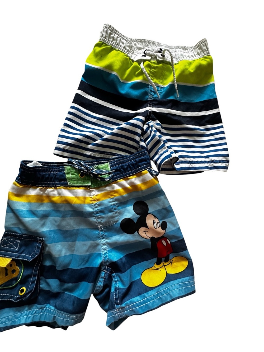 5/$25 EUC Disney Mickey Mouse & Blue Striped Boys Swim Trunks Set Size 2T